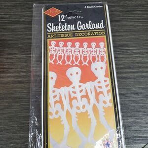 NOS‎ Beistle Halloween Decoration Skeleton Garland White Tissue 1991 11.5"x12ft